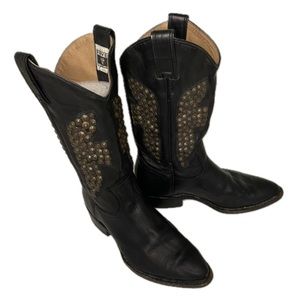 Frye Billy Studded Hammered Cowboy Boots Western Distressed Heeled Cowgirl shoes